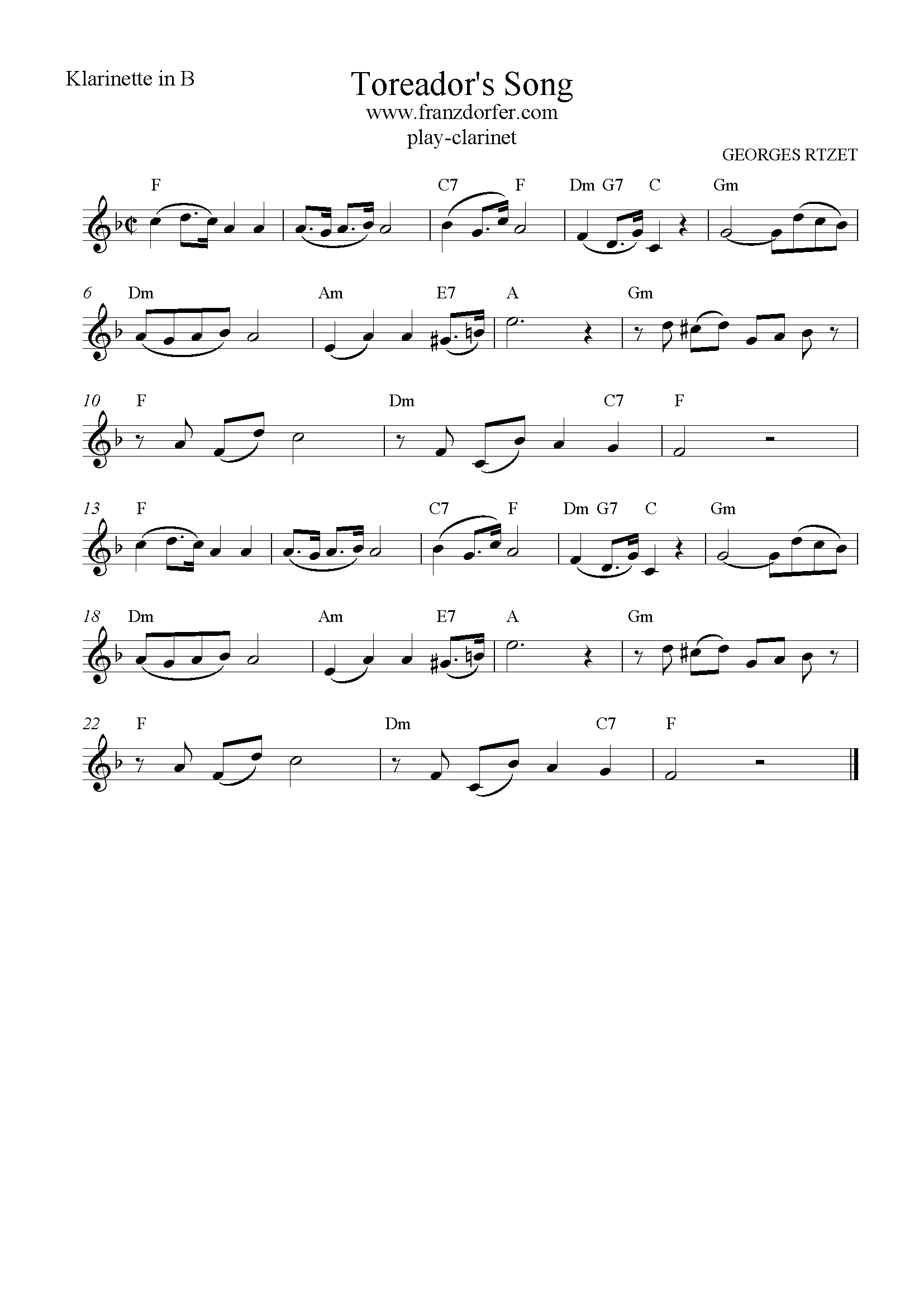 Toreador's Song Clarinet